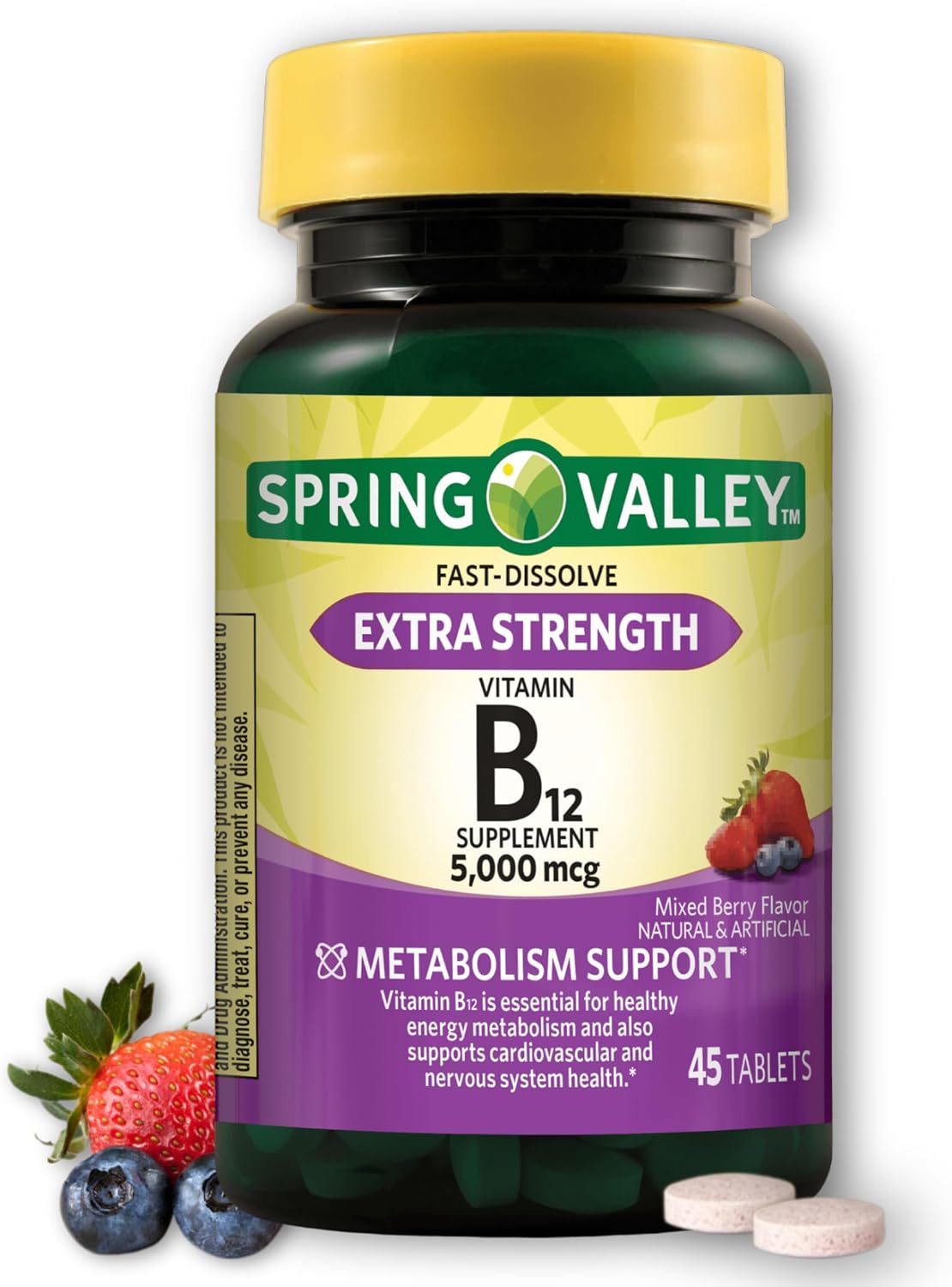 Vitamin B12 5000mcg Extra Strength Fast Dissolve Mixed Berry Tablets, 45 Count - görsel 7