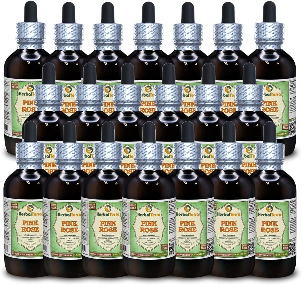 Pink Rose (Rosa damascena) Glycerite, Dried Buds and Petals Alcohol-Free Liquid Extract (Brand Name: HerbalTerra) 5x2 fl.oz (5x60 ml) - görsel 5