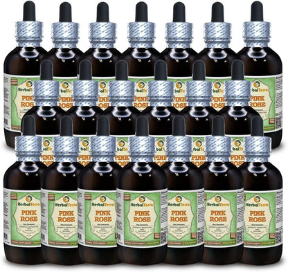 Pink Rose (Rosa damascena) Glycerite, Dried Buds and Petals Alcohol-Free Liquid Extract (Brand Name: HerbalTerra) 5x2 fl.oz (5x60 ml)