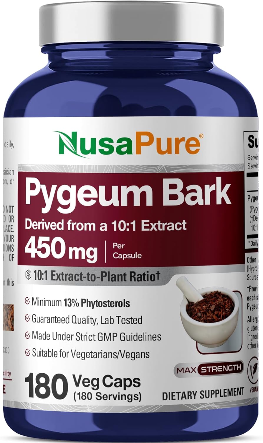 NusaPure Pygeum Bark Capsules, 450 mg, 180 Veg Capsules (Non-GMO, Vegan) - görsel 1