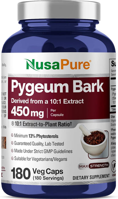 NusaPure Pygeum Bark Capsules, 450 mg, 180 Veg Capsules (Non-GMO, Vegan)