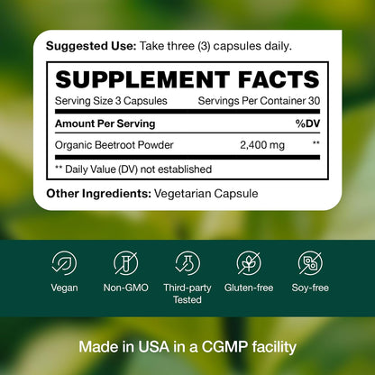 Organic Beet Root Capsules – 2400mg Potent Dose – Antioxidant Support – Vegan, Non-GMO, Gluten-Free
