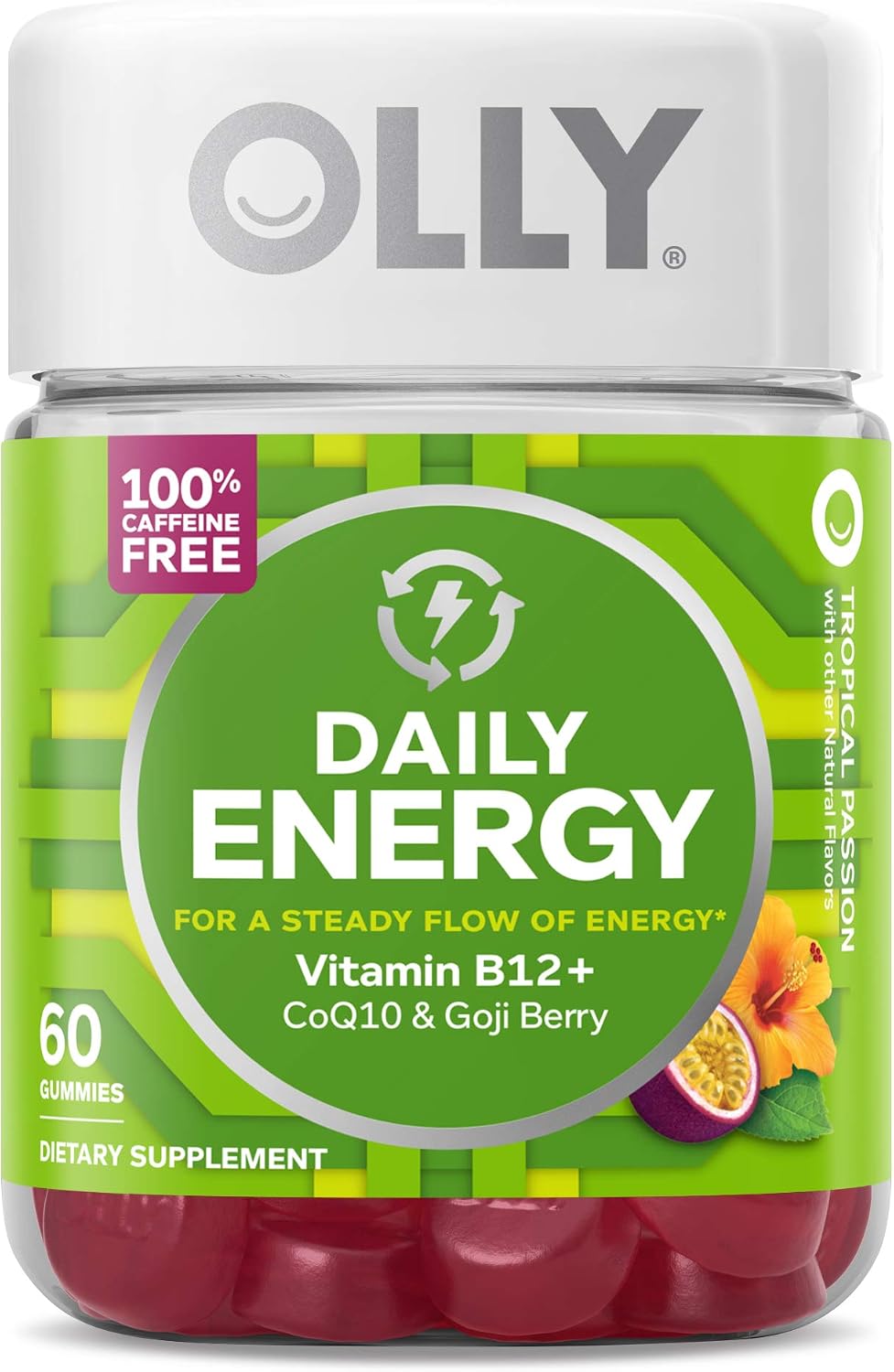 Olly Daily Energy Gummy - Caffeine-Free Vitamin B12 & CoQ10 - Tropical Flavour - 60 Gummies (Pack of 12) - görsel 1