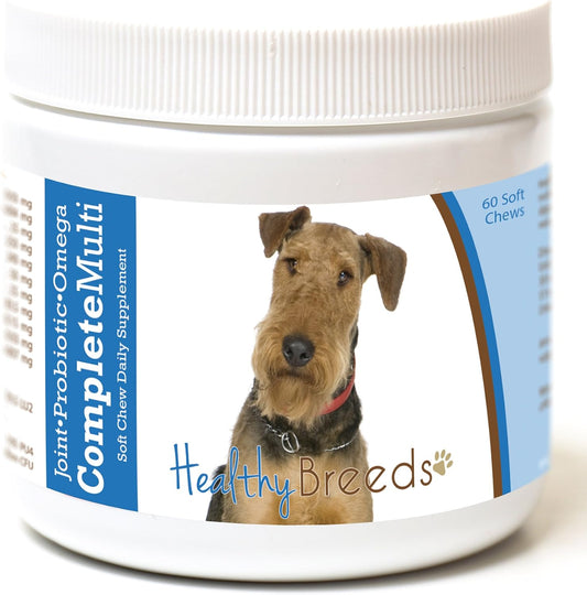 Healthy Breeds Airedale Terrier All-in-One Multivitamin - Complete with Probiotics, Glucosamine, Chondroitin & Omegas - 60 Soft Chewy Treats