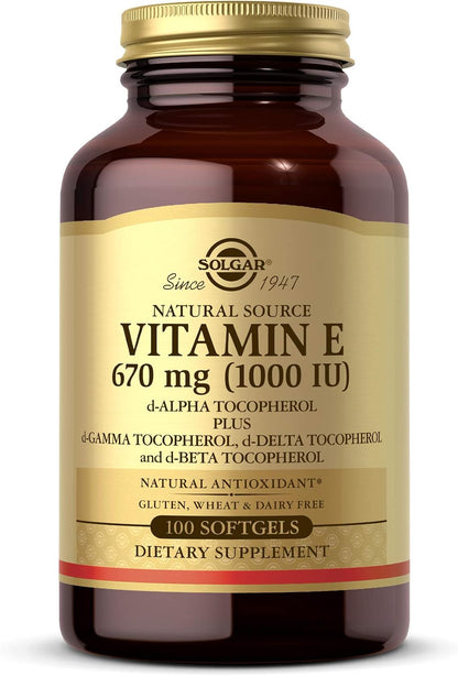Solgar Vitamin E 670 mg (1000 IU) Mixed Softgels, 100 Softgels