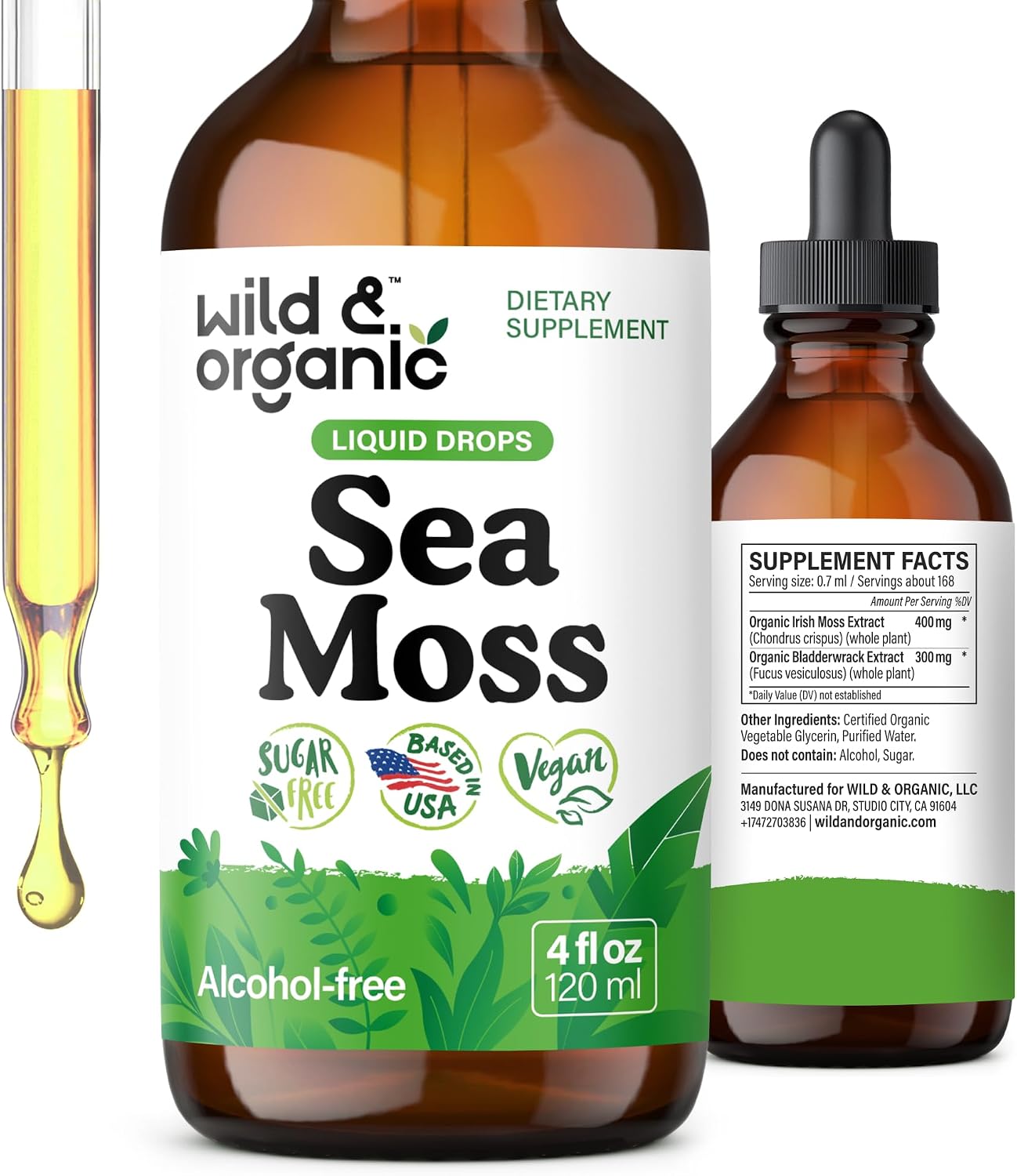 Wild & Organic Sea Moss Drops - Irish Sea Moss & Bladderwrack Liquid Tincture - Vegan, Alcohol-Free - 118 ml - görsel 1