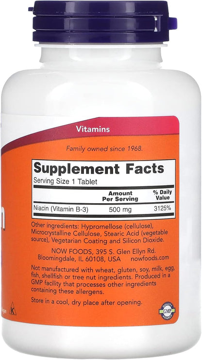 NOW Foods Niacin 500 mg, 250 Tablets (Pack of 2)
