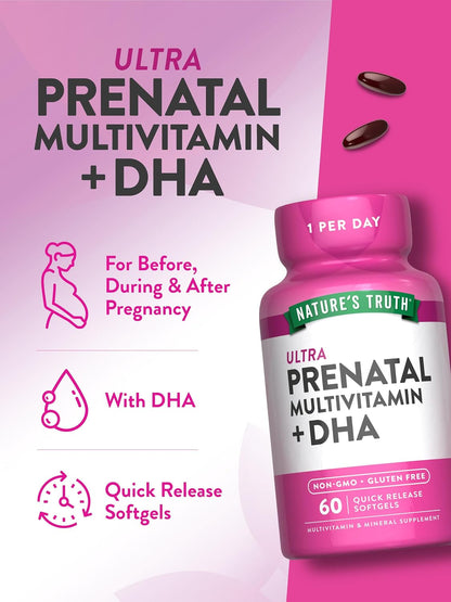 Nature's Truth Prenatal Food Supplement with DHA and Folic Acid – 60 Softgels – Image 5