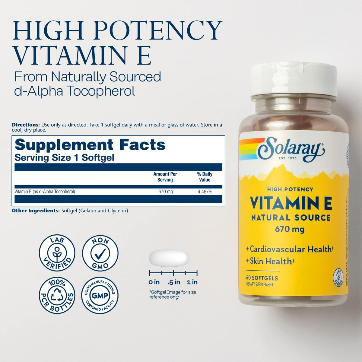 SOLARAY Vitamin E 1000 IU Softgel Capsules – d-Alpha Tocopherol Antioxidant Support - görsel 2