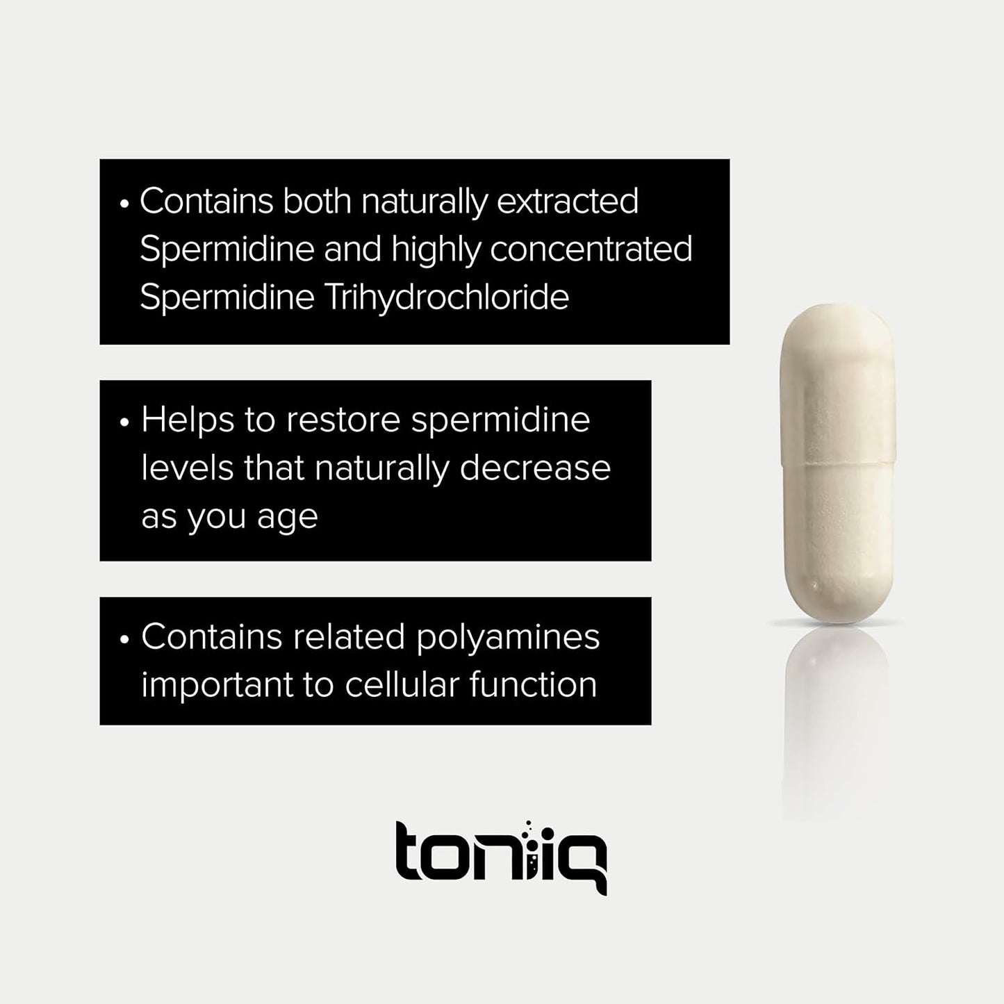 Toniiq 22mg Ultra Concentrated Spermidine Supplement – Spermidine Supplements for Men and Women – Rice Germ Extract and Trihydrochloride Complex Blend – 60 Vegetarian Capsules – 30 Servings - görsel 3