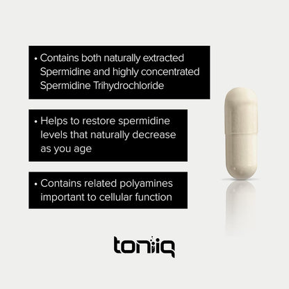 Toniiq 22mg Ultra Concentrated Spermidine Supplement – Spermidine Supplements for Men and Women – Rice Germ Extract and Trihydrochloride Complex Blend – 60 Vegetarian Capsules – 30 Servings