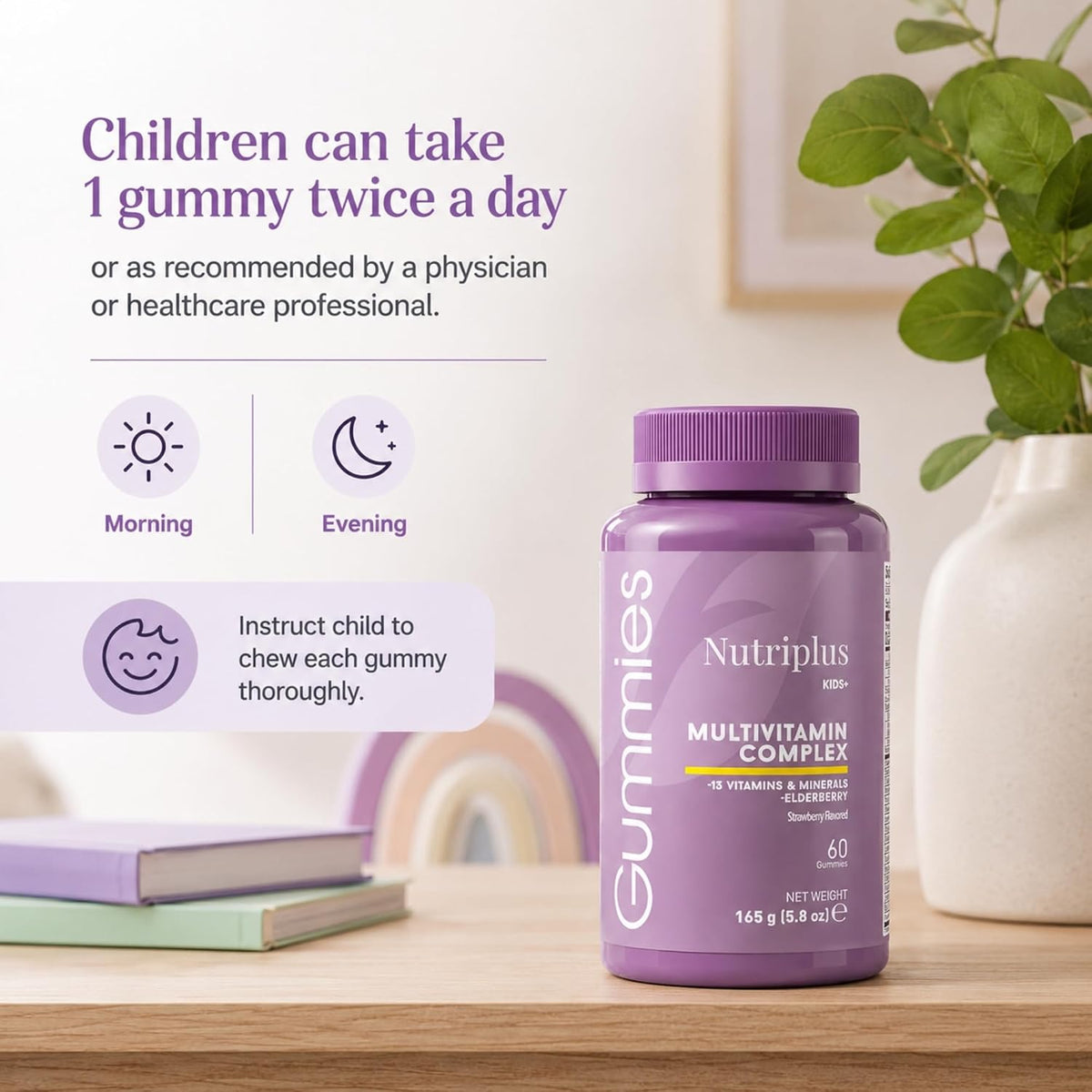 FARMASi Nutriplus Kids Gummies, Strawberry Flavour, 60 Gummies – Multivitamin for Children with Elderberry Extract, Vegan & Gelatin Free - görsel 6