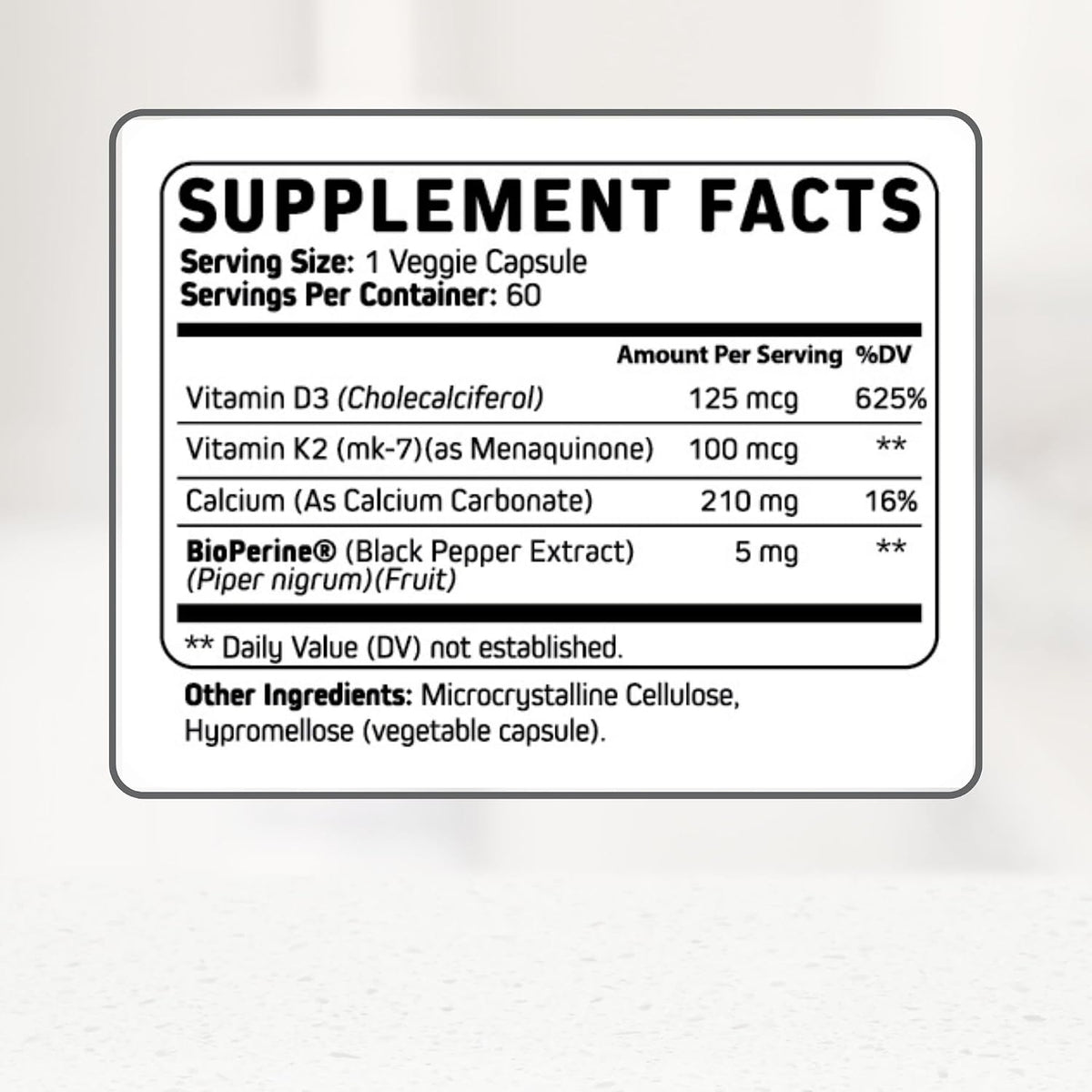Orgaboom Vitamin D3 K2 Calcium Supplement - 5000 IU D3 + 100 mcg K2 MK7 with Bioperine - Bone & Heart Health - 60 Capsules - görsel 6