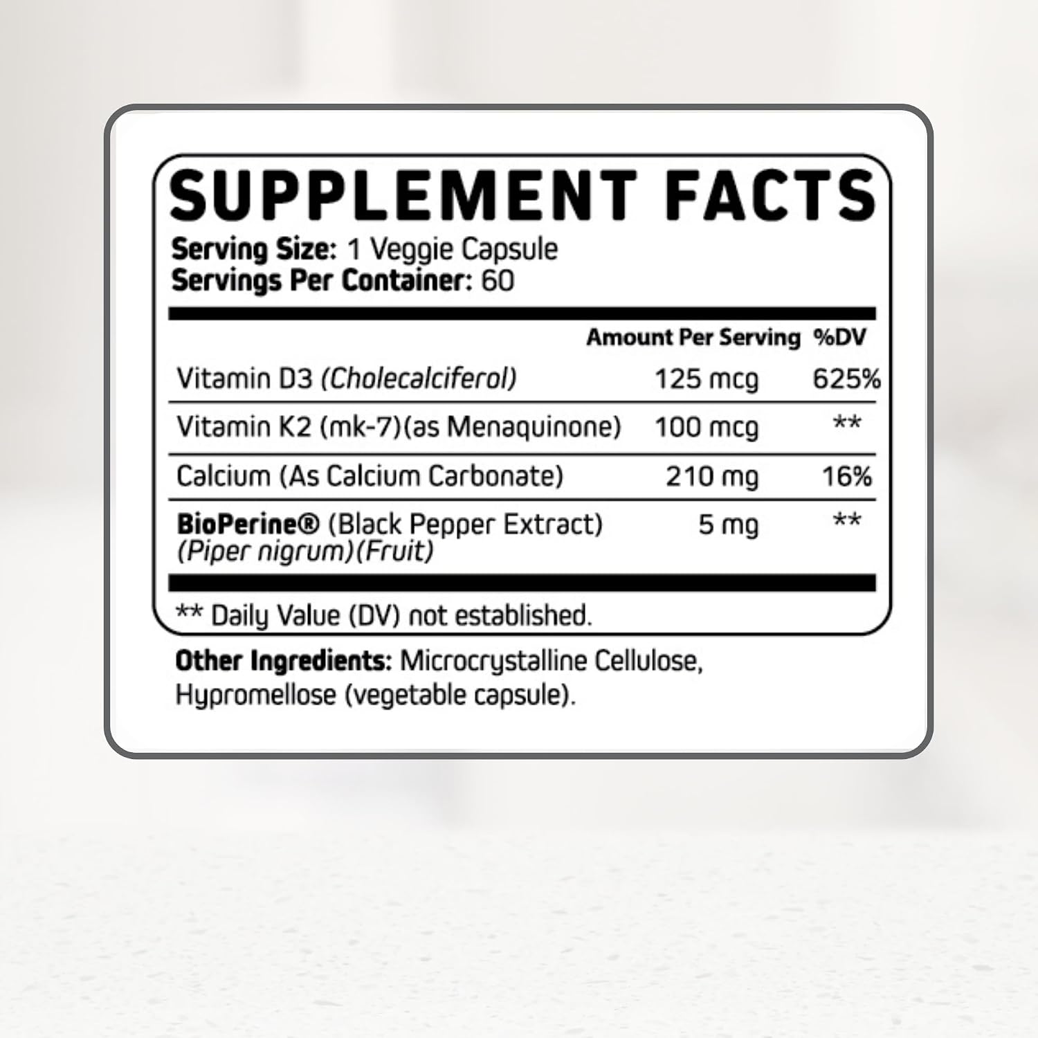 Orgaboom Vitamin D3 K2 Calcium Supplement - 5000 IU D3 + 100 mcg K2 MK7 with Bioperine - Bone & Heart Health - 60 Capsules - görsel 6