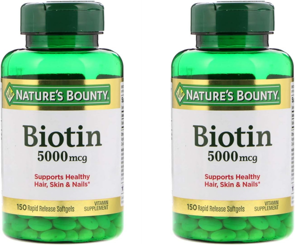 Nature's Bounty Biotin 5000 mcg Softgels, 2-Pack (150 Softgels per Bottle, 300 Total) - görsel 1