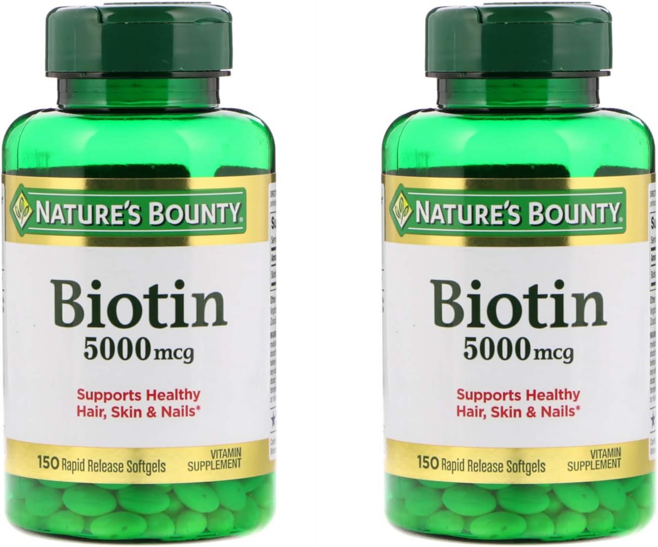 Nature's Bounty Biotin 5000 mcg Softgels, 2-Pack (150 Softgels per Bottle, 300 Total) - görsel 1