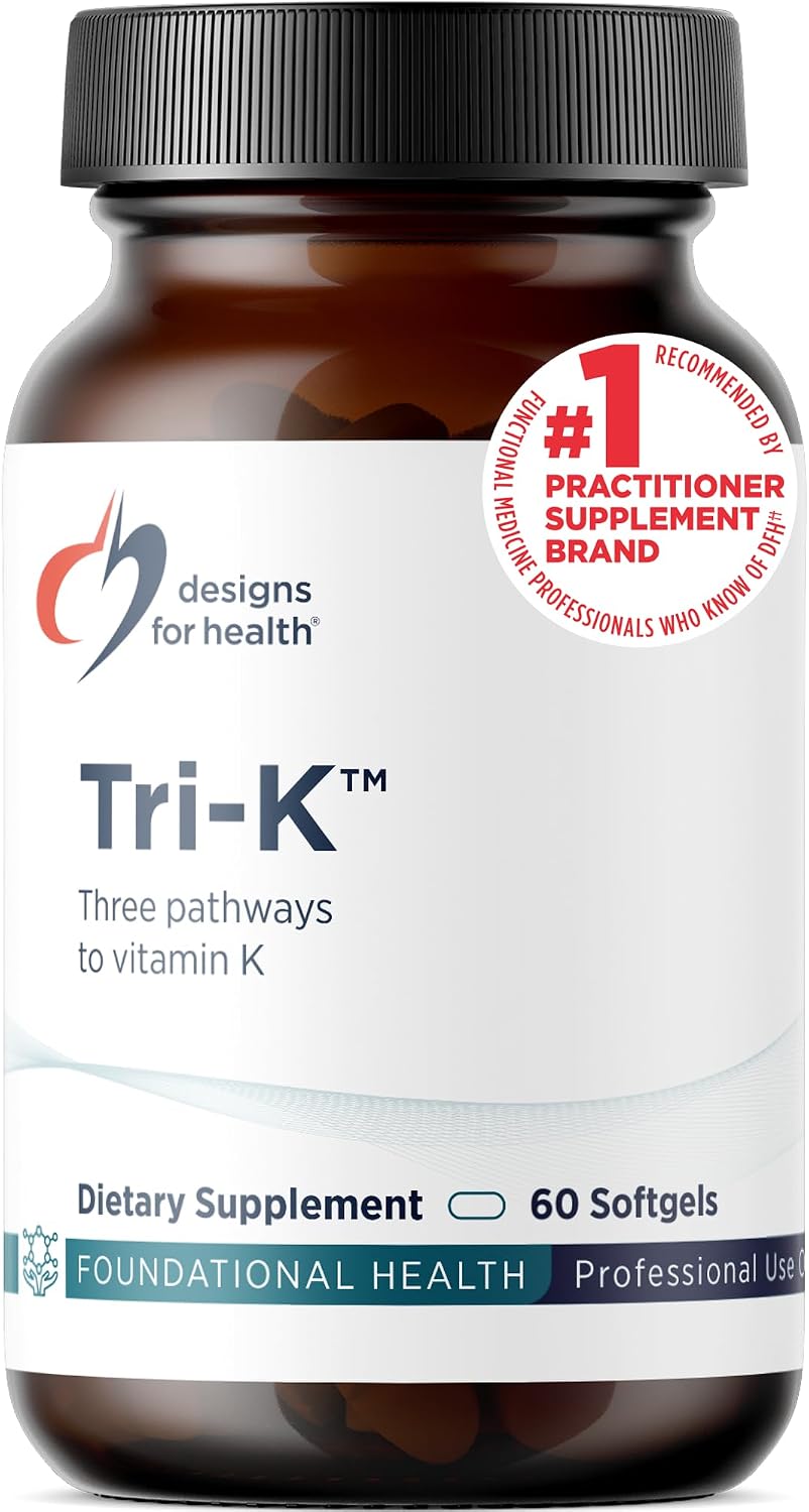 Designs for Health TRI-K - Three Forms of Vitamin K plus GG, High Potency Supplement - 2000mcg Vitamin K1, 500mcg K2 MK-4 - Non-GMO and Gluten Free (60 Softgels) - görsel 1