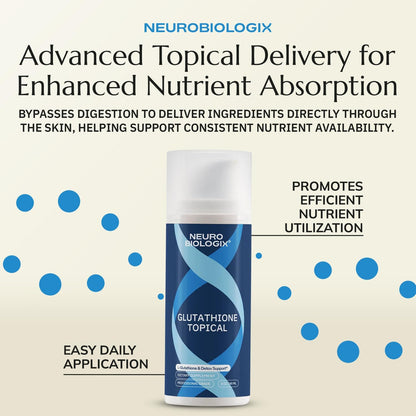 Neurobiologix Glutathione Topical Cream - Transdermal L-Glutathione with Vitamin E, B12, B3 & Folate, L-Carnosine, Essential Oils & Antioxidants, 48 g