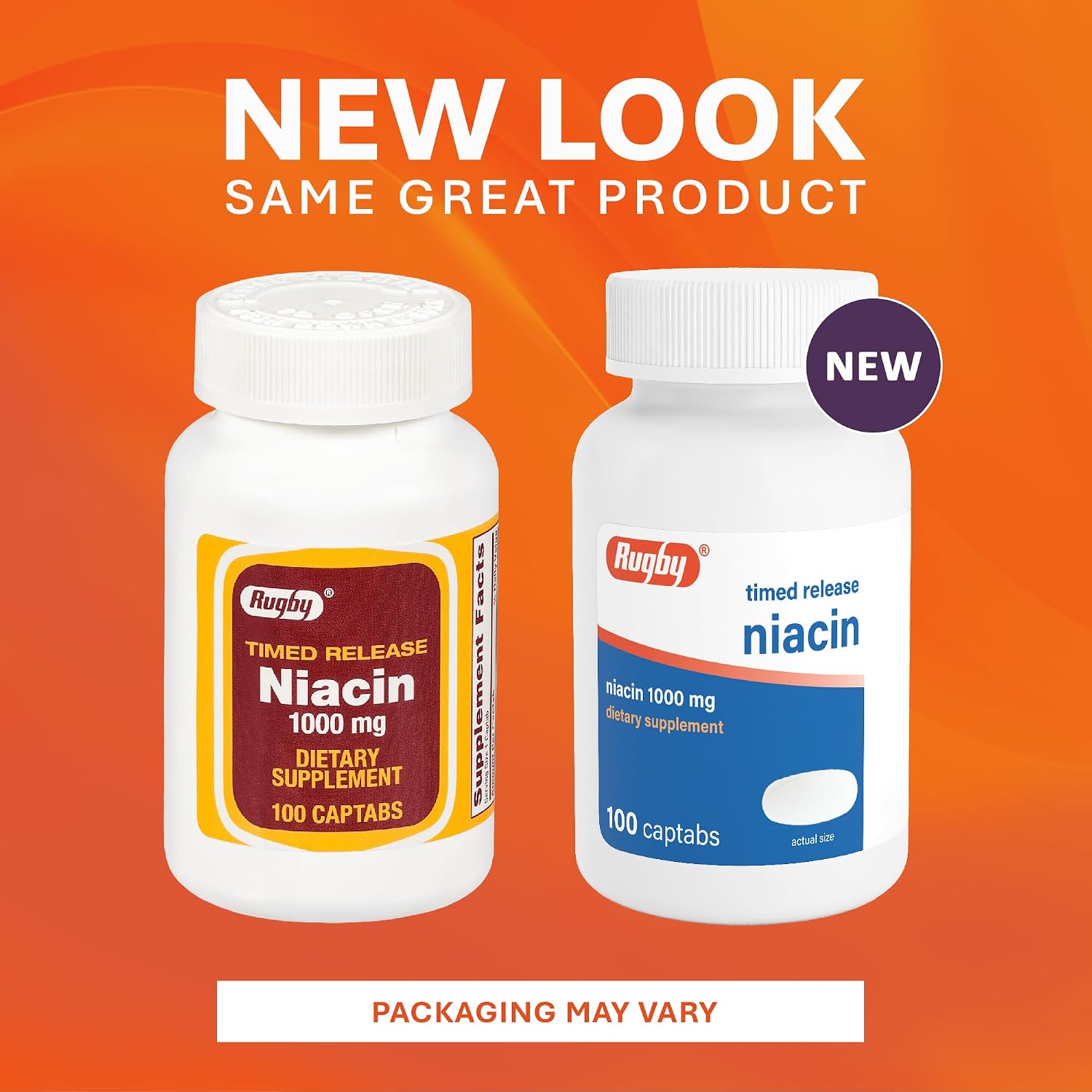 Rugby Timed-Release Niacin 1000mg – 100 Captabs (Pack of 3) - görsel 3