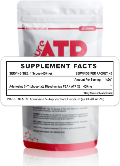 BulkStimulants Pure ATP Adenosine Triphosphate Powder – Increase Energy, Endurance, Strength, Recovery & Muscle Pump – 20 Grammes