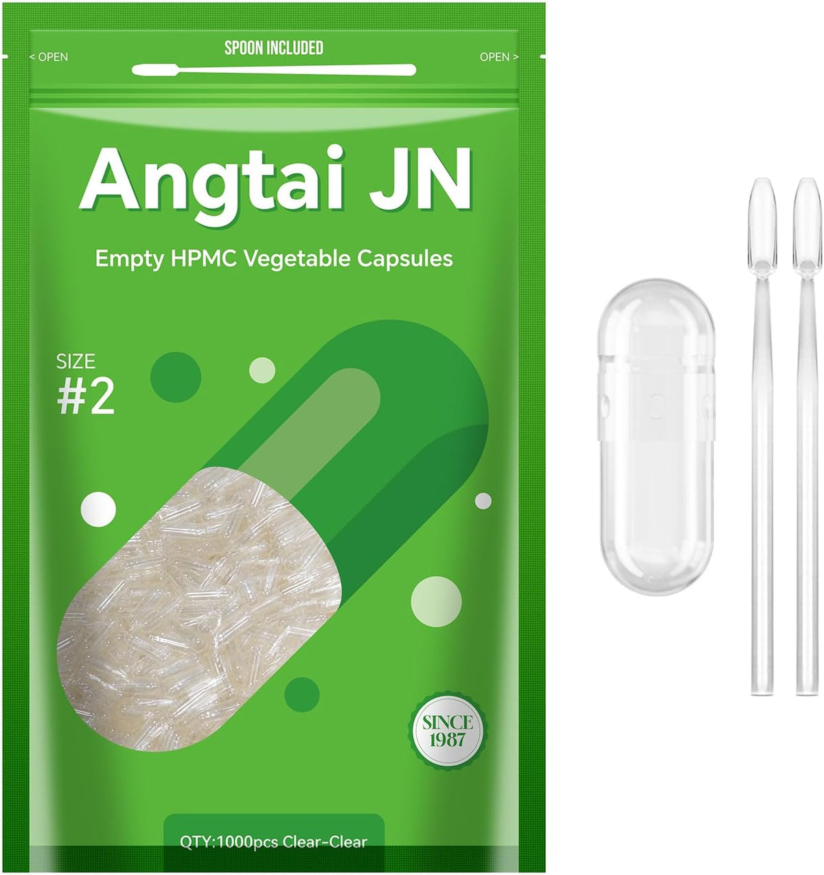 Angtai JN Empty Vegan Capsules Size 2 Plant Based Clear (500 Count) Gluten-Free, Non-GM, Halal Certified Capsule Filling Kit with 2 Spoons - görsel 10