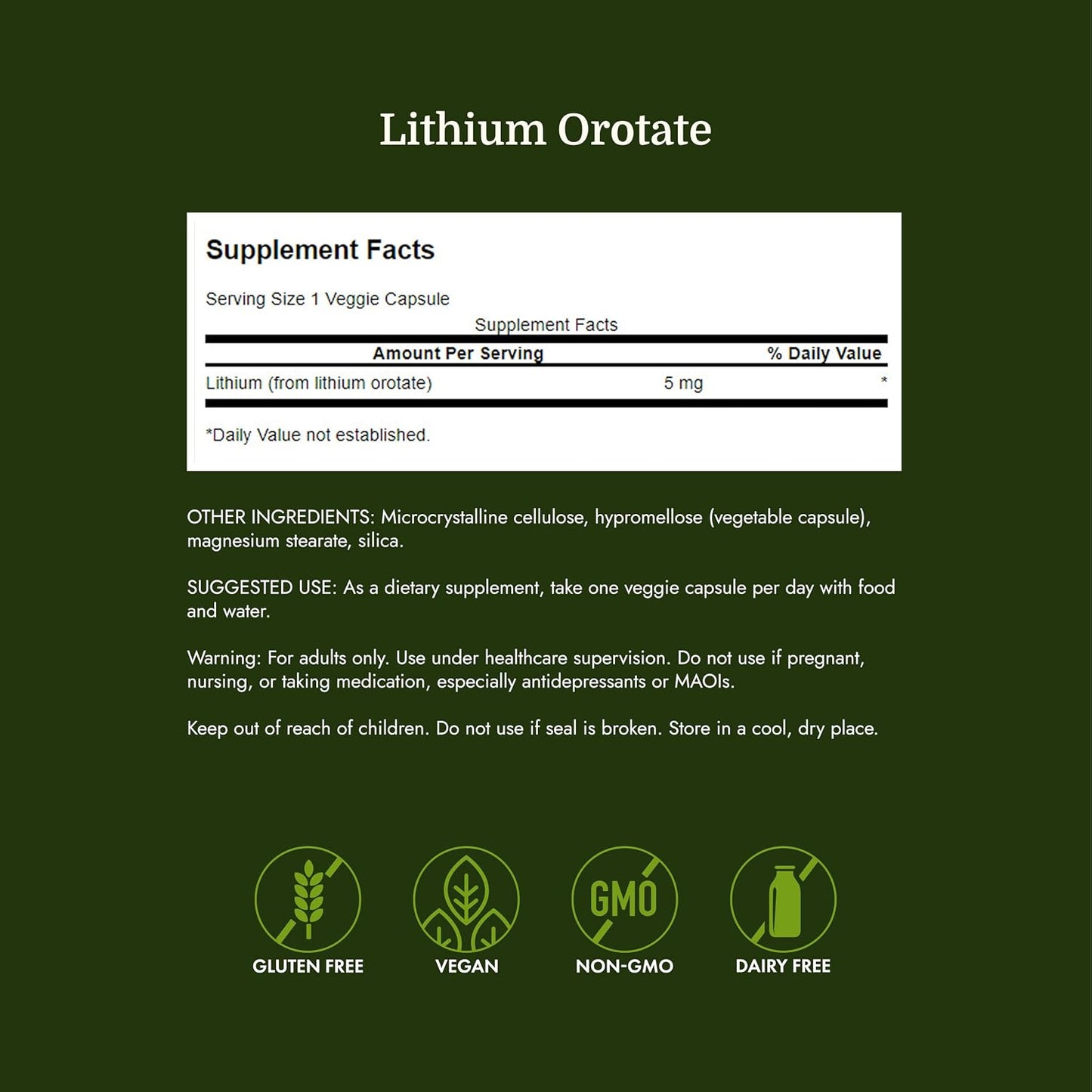 Swanson Lithium Orotate Mood and Memory Support Supplement - 5 mg, 60 Vegetarian Capsules - görsel 4