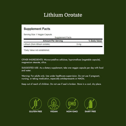 Swanson Lithium Orotate Mood and Memory Support Supplement - 5 mg, 60 Vegetarian Capsules