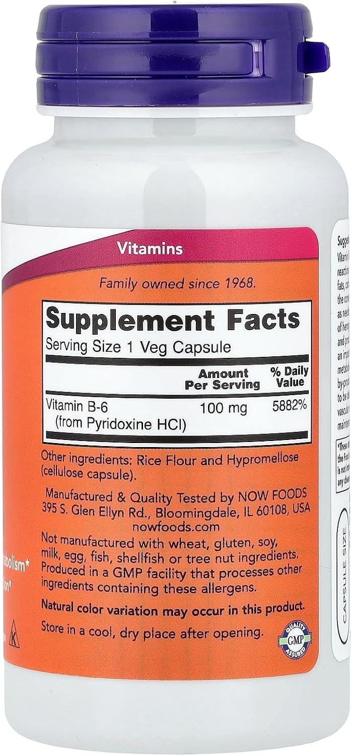 NOW Foods B-6 100 mg, 100 Capsules - görsel 2