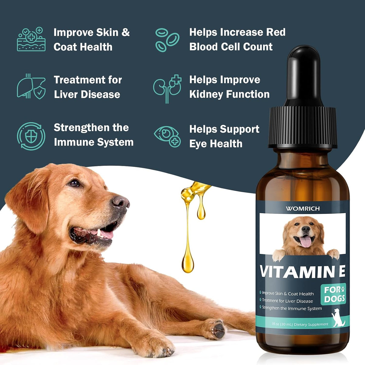 Vitamin E Oil for Dogs – Natural Antioxidant Supplement – Supports Skin & Coat, Liver Function & Immune System – 30 ml - görsel 2