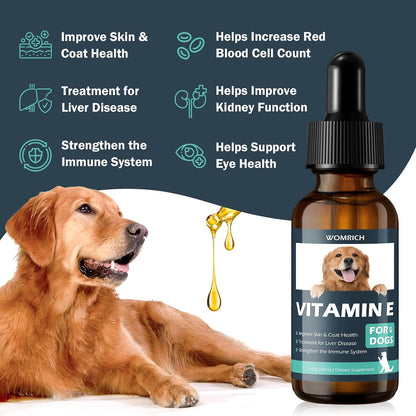 Vitamin E Oil for Dogs – Natural Antioxidant Supplement – Supports Skin & Coat, Liver Function & Immune System – 30 ml