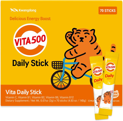 KWANGDONG Vita500 Multivitamin Powder Daily Stick – Vitamin C 500mg with B Complex (30 Sticks)