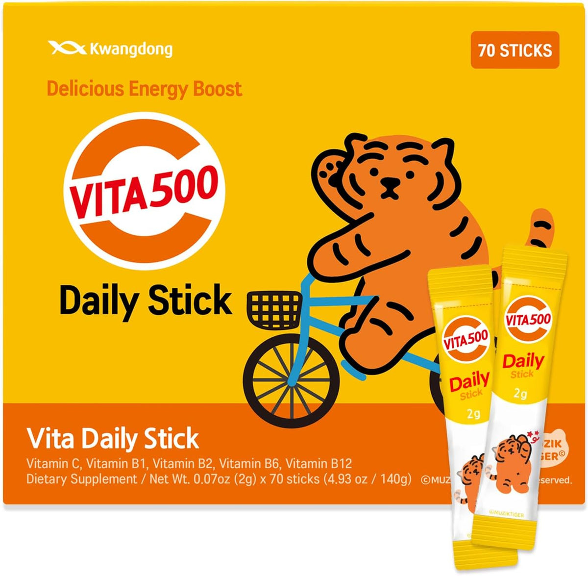 KWANGDONG Vita500 Multivitamin Powder Daily Stick, Improve Strong Immune, & Energy Boost with Vitamin C 500mg, and Vitamin B Complex (70 Sticks of 500mg) - görsel 1