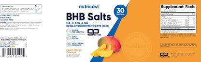 Nutricost BHB Salts Drink Mix (30 Servings, Peach Mango Flavour) - 5g BHB Per Serving, 0g Sugars, Vegetarian