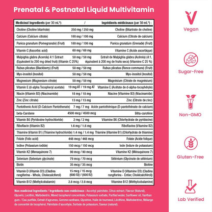 Mother's Promise Prenatal & Postnatal Multivitamin - Sugar Free Liquid with Folate, Choline & Organic Fruits for Preconception, Pregnancy & Nursing - Vegan