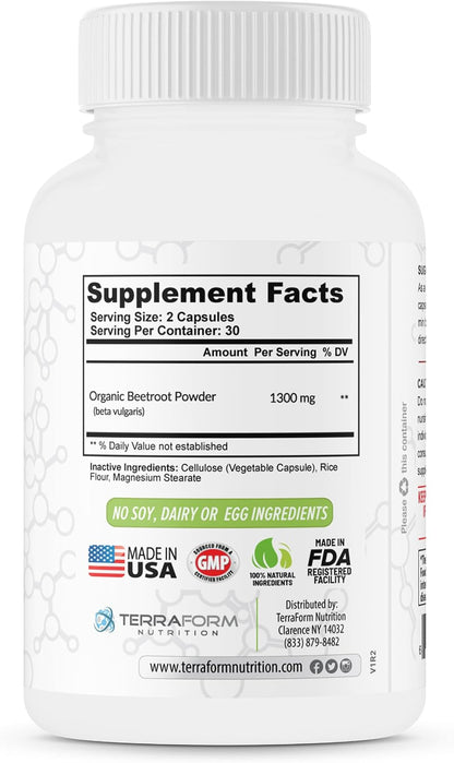 Red Beetroot Extract 1300mg – Powdered Beetroot Supplement – 60 Vegan Capsules