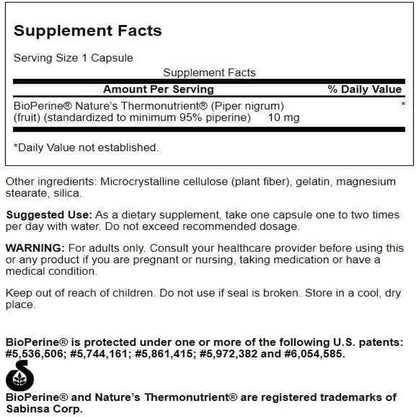 Swanson Bioperine 10 mg 60 Capsules (Pack of 2)