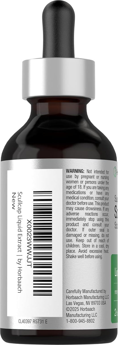 Horbaach Scullcap Herb Tincture, 59 ml (2 fl oz) - Alcohol-Free Liquid Extract Drops