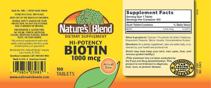 Nature's Blend Biotin High Potency 1,000 mcg, 100 Tablets