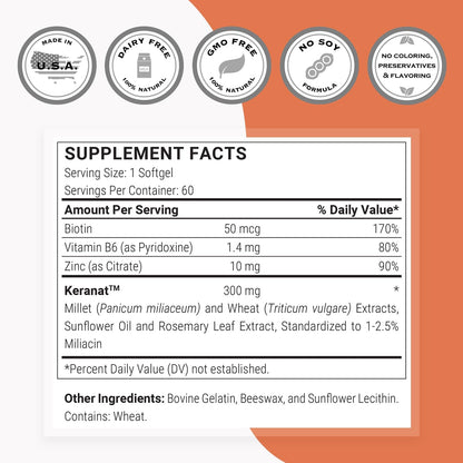 Supersmart Keranat Advanced Formula with Biotin - Hair Supplement for Volume & Growth - 60 Softgels