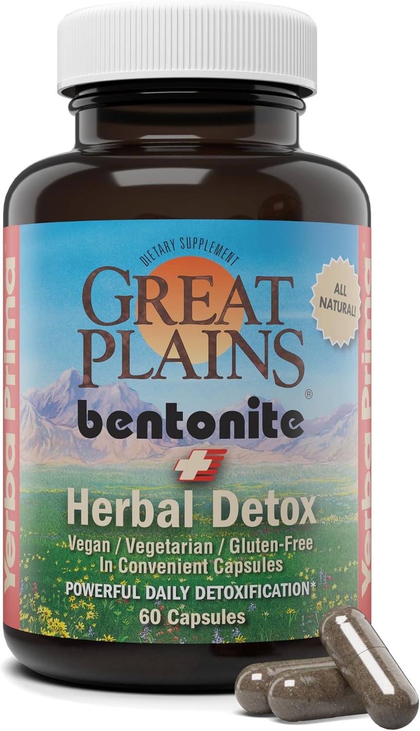 Yerba Prima Bentonite Clay Plus Herbal Detox - 60 Vegetable Capsules - Natural Cleansing Supplement - görsel 1