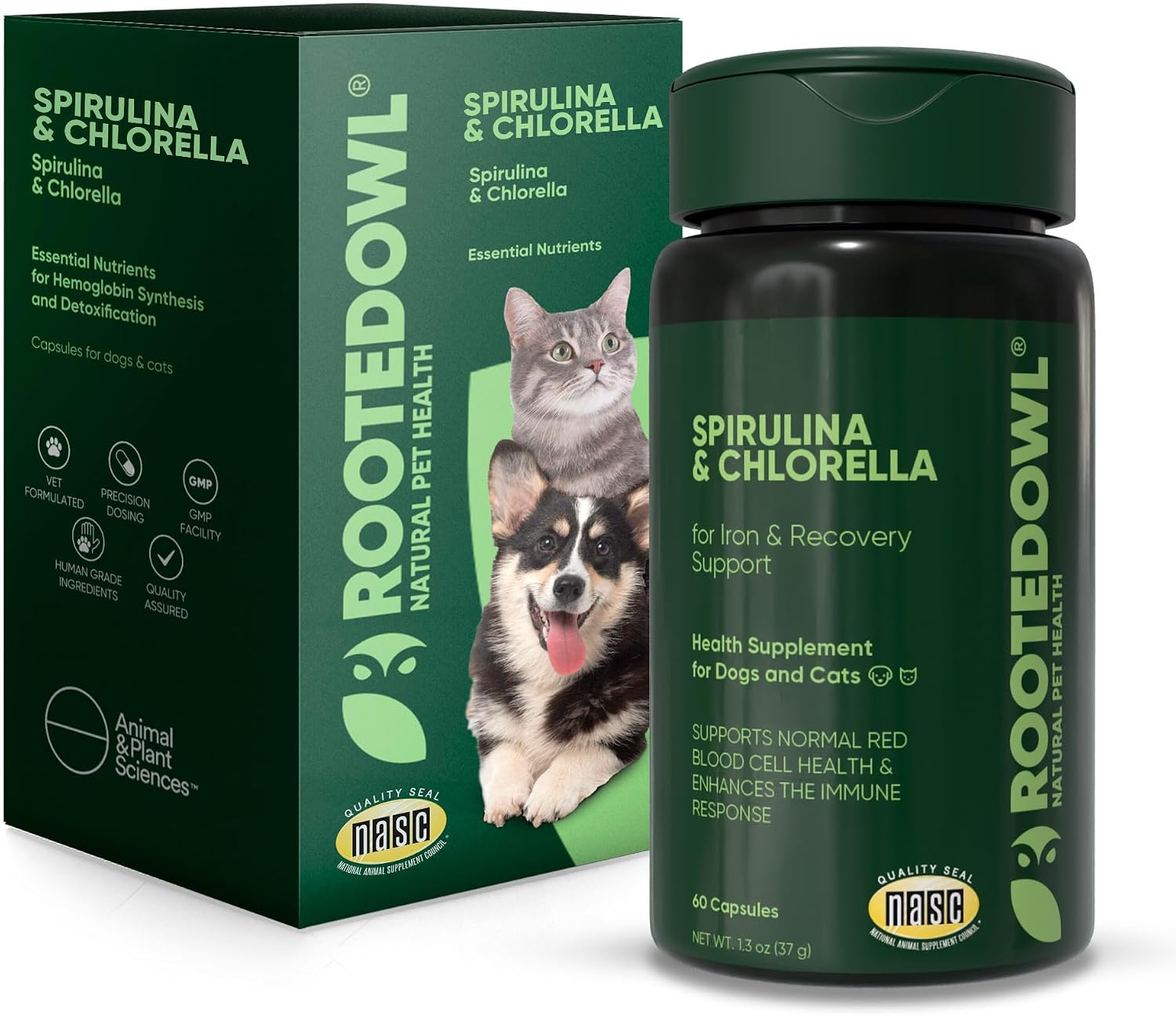 Rooted Owl® Blood Support for Dogs & Cats with Spirulina & Chlorella - görsel 1