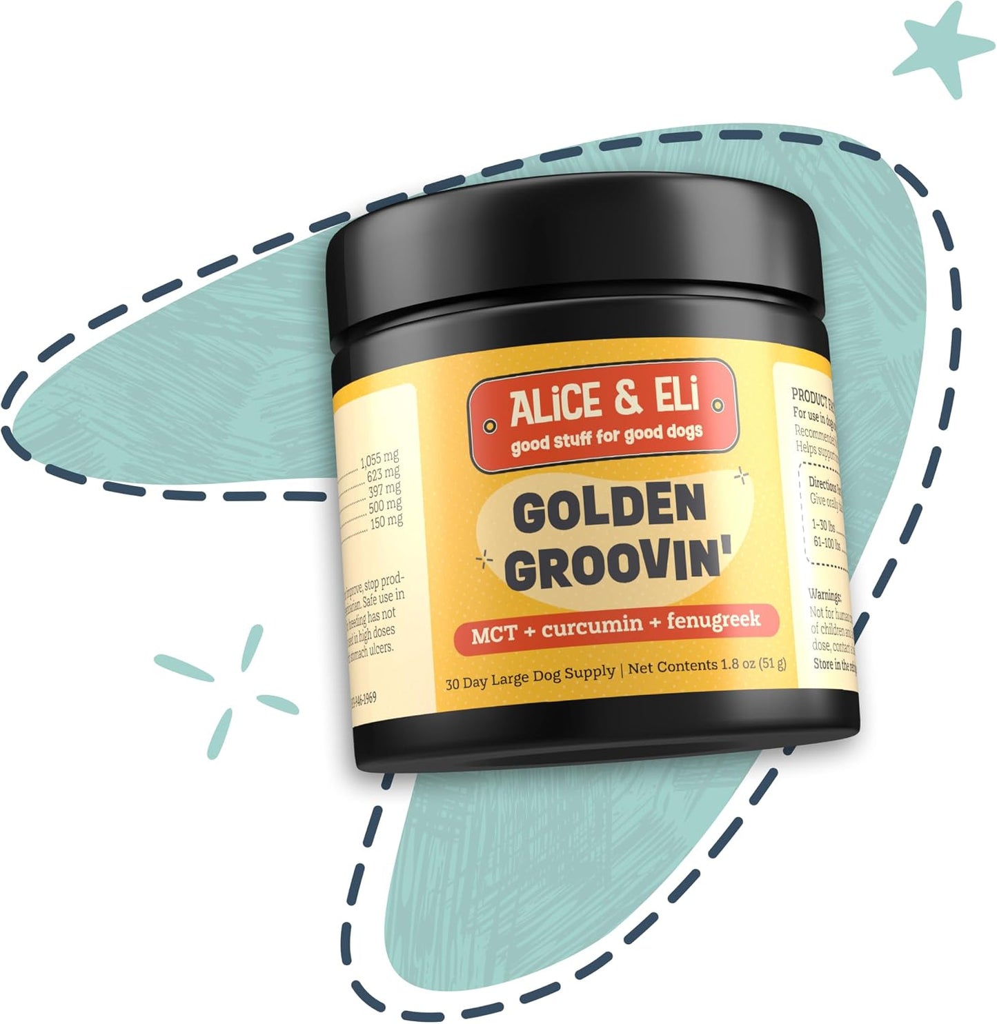 Alice & Eli Golden Groovin' Turmeric for Dogs - Natural Immune & Joint Support with Organic Curcumin, MCT & Fenugreek - 30 Day Large Dog Supply - görsel 2