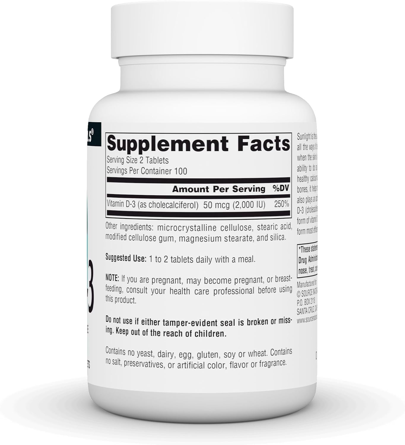 Source Naturals Vitamin D-3 1000 IU (25 mcg) – 200 Tablets - görsel 2