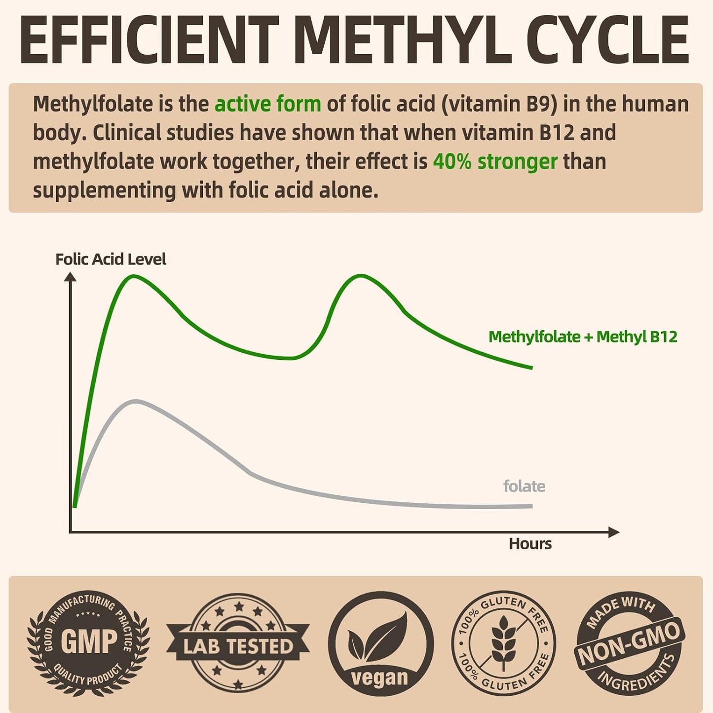 L-Methylfolate 15mg Plus Methyl B12 - 12-in-1 Methylated B9 & B12 Supplement, 120 Vegan Capsules - görsel 2