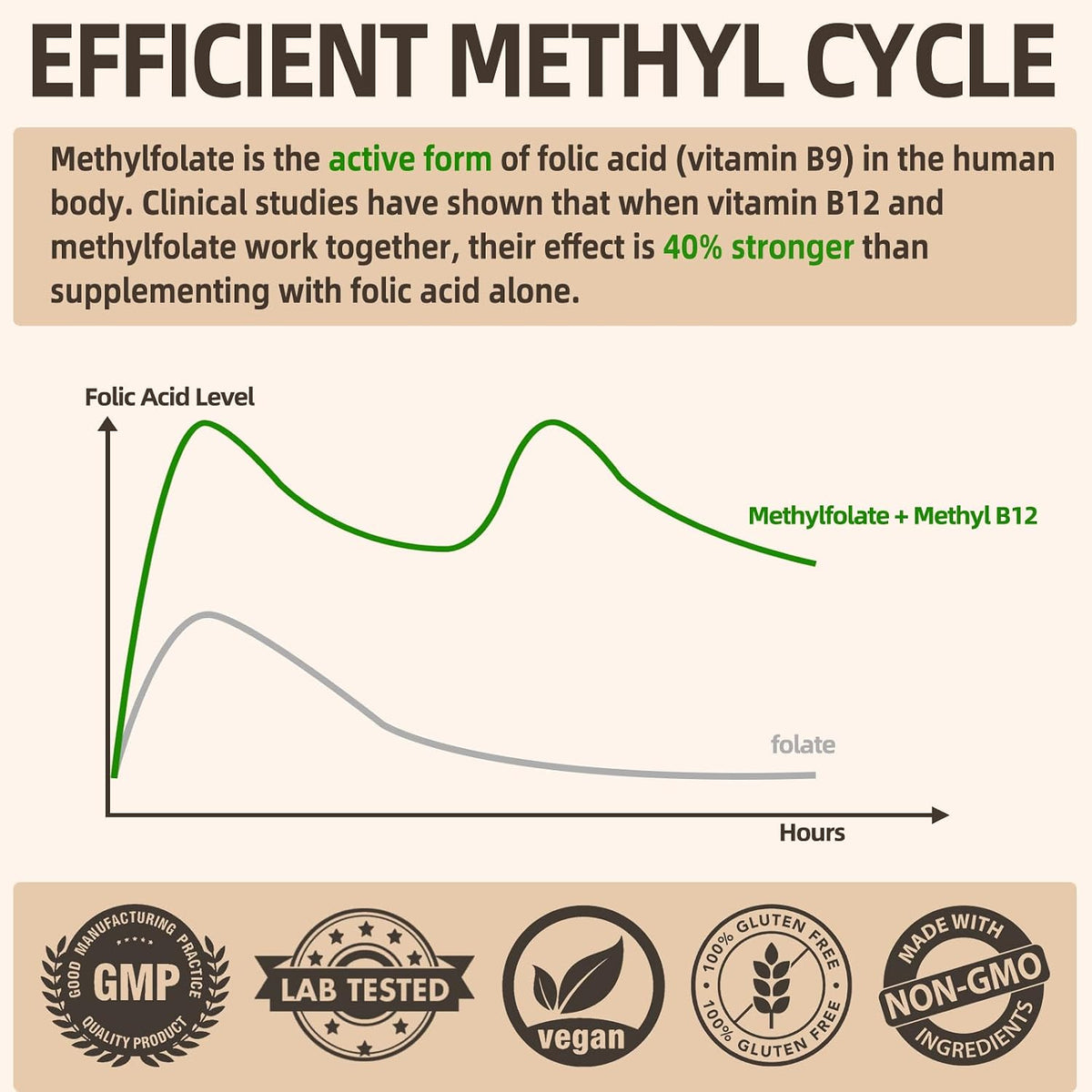 L-Methylfolate 15mg Plus Methyl B12 - 12-in-1 Methylated B9 & B12 Supplement, 120 Vegan Capsules - görsel 2