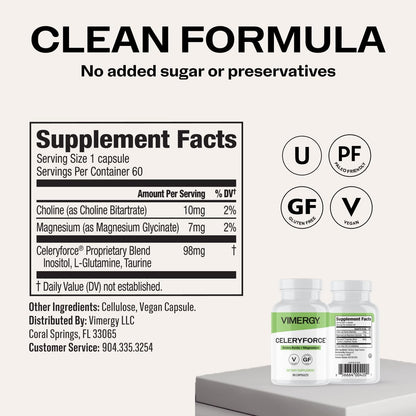 Vimergy Celeryforce – Nutrients and Amino Acids – A Daily Wellness Support – Kosher, Vegan & Gluten-free – 60 Capsules