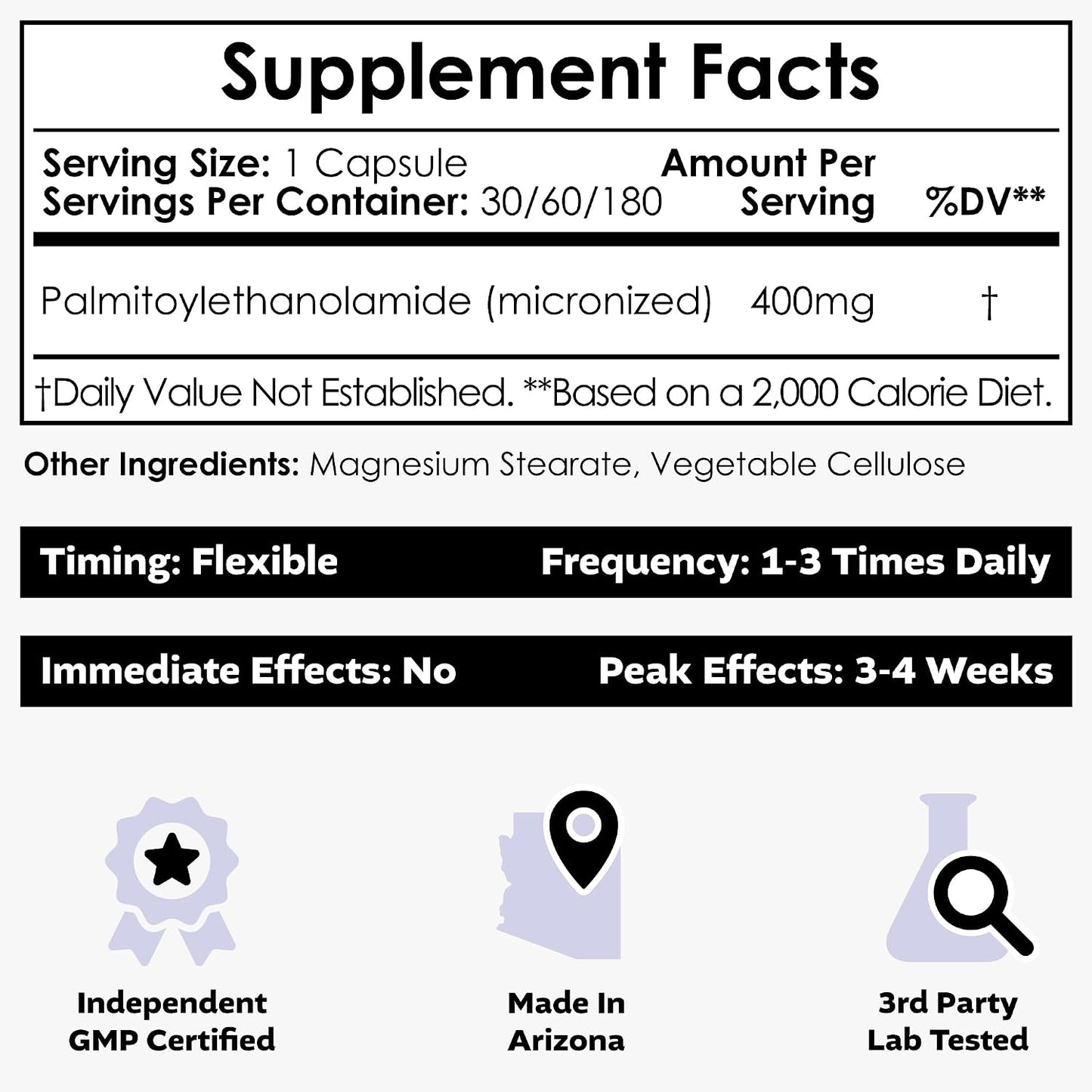 Nootropics Depot Palmitoylethanolamide (PEA) 400mg Capsules – Micronised for Enhanced Absorption – Joint, Nerve and Cellular Support – 180 Capsules - görsel 2