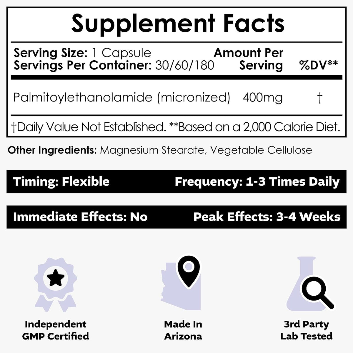 Nootropics Depot Palmitoylethanolamide (PEA) 400mg Capsules – Micronised for Enhanced Absorption – Joint, Nerve and Cellular Support – 180 Capsules - görsel 2
