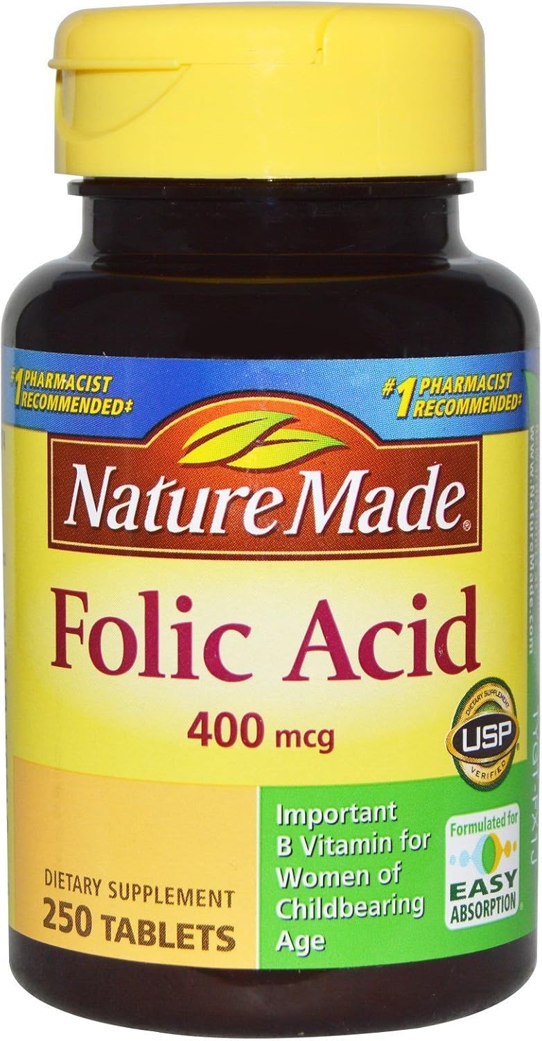 Nature Made Folic Acid 400 mcg (665 mcg DFE) Tablets – 250 Count (Pack of 3) - görsel 1