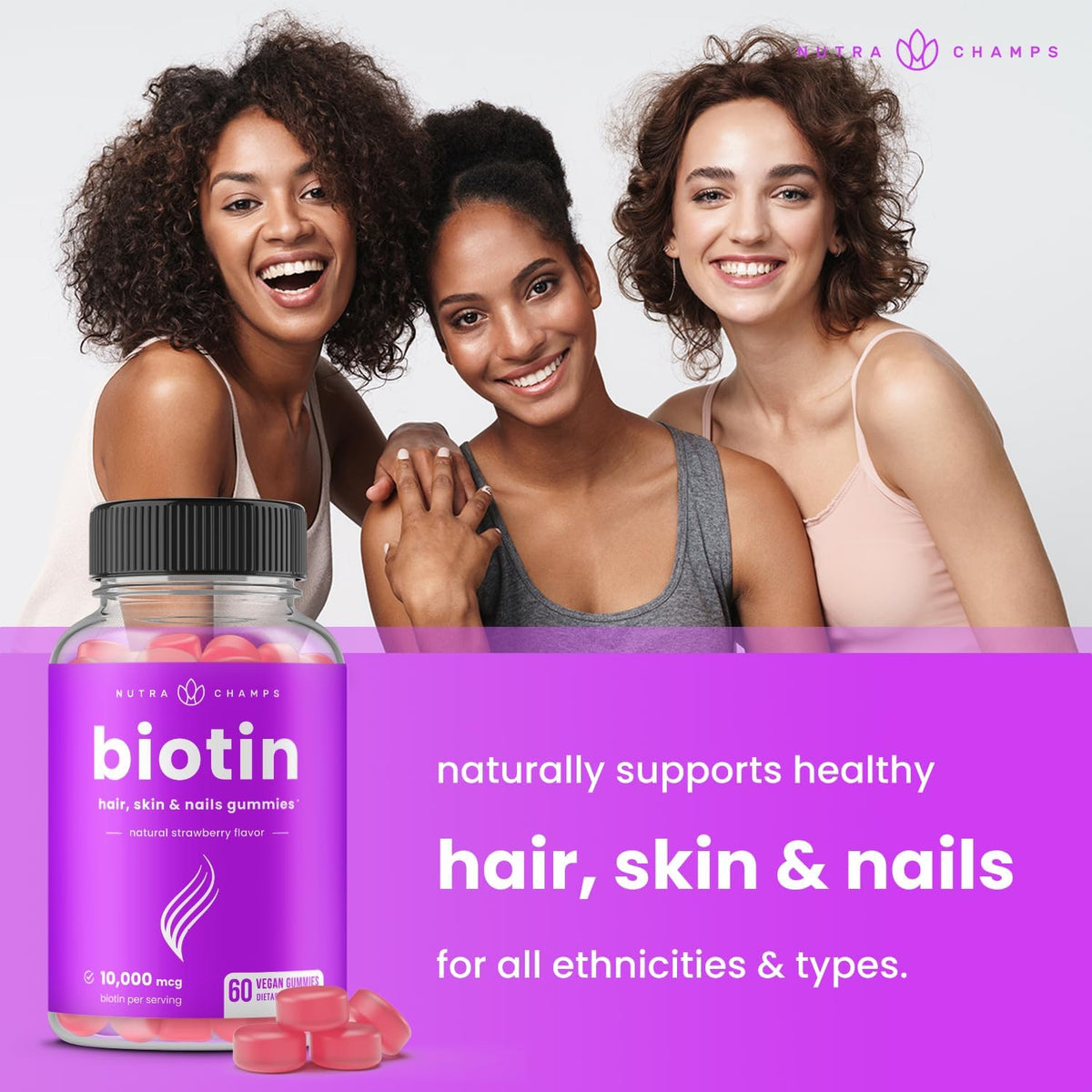 NutraChamps Biotin Gummies 10,000mcg (2 Pack) – High Potency Supplement for Hair, Skin and Nails - görsel 4